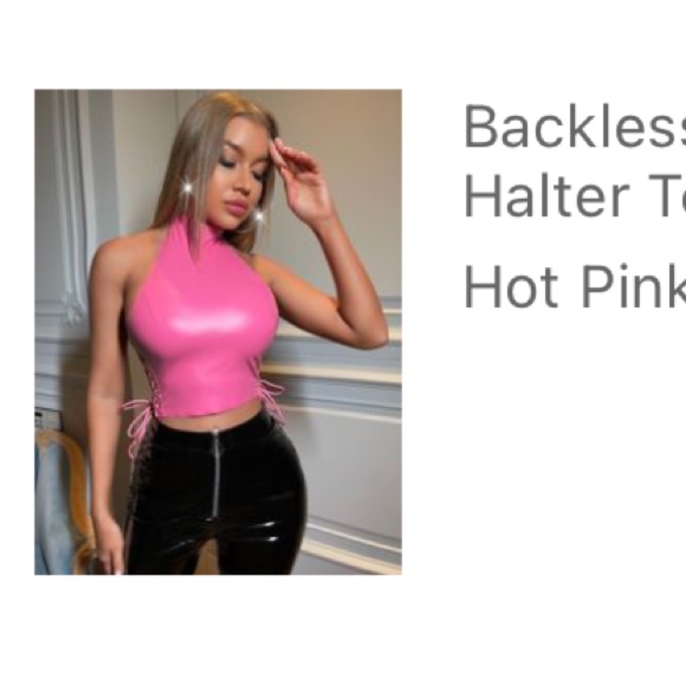 SHEIN Pink Sleeveless Backless Tie Front Crop Top